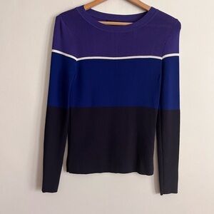 Julio ColorBlock Purple Blue Viscose Blend Long Sleeve Sweater Pullover